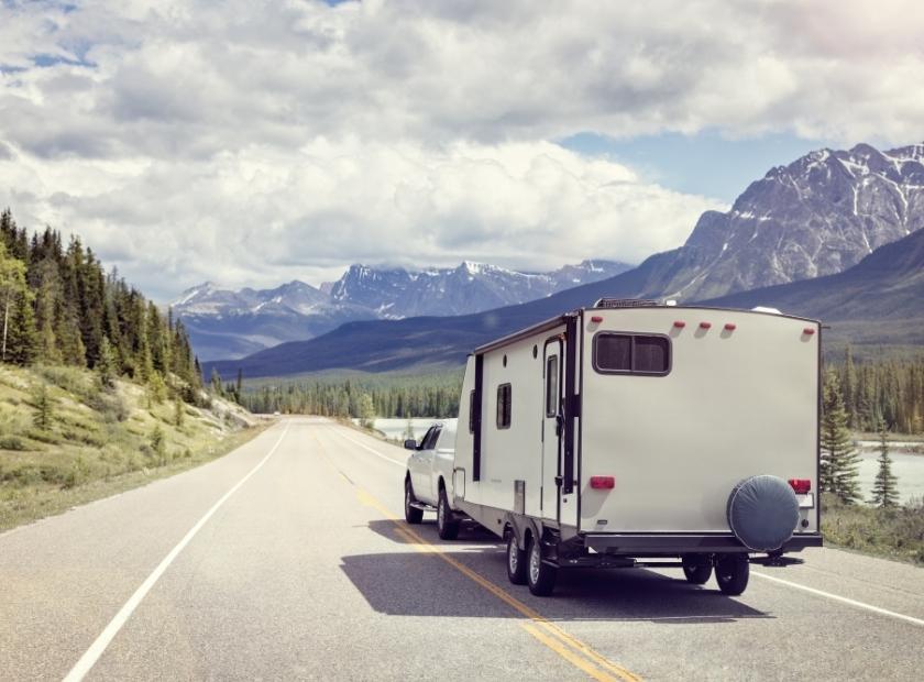 Motorhome Driving Through Canadian Rockies